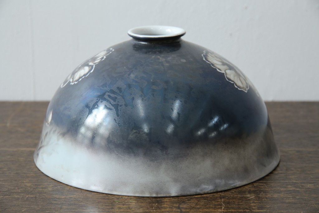 和製アンティーク　オールドノリタケ(則武、日本陶器、Noritake)　希少デザイン　手書き風の花模様と落ち着いた色合いが魅力の照明カバー(シェード、電笠、ペンダントライト、吊り下げ照明、天井照明)(R-083329)