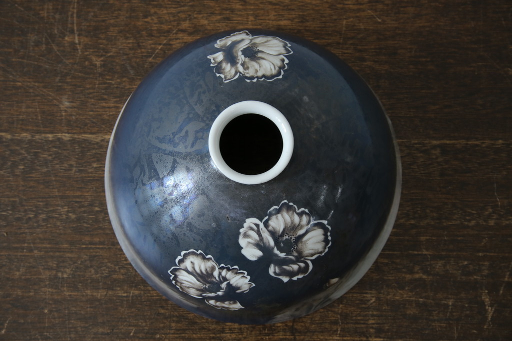和製アンティーク　オールドノリタケ(則武、日本陶器、Noritake)　希少デザイン　手書き風の花模様と落ち着いた色合いが魅力の照明カバー(シェード、電笠、ペンダントライト、吊り下げ照明、天井照明)(R-083329)