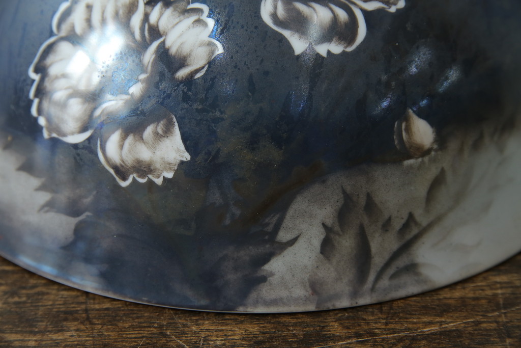 和製アンティーク　オールドノリタケ(則武、日本陶器、Noritake)　希少デザイン　手書き風の花模様と落ち着いた色合いが魅力の照明カバー(シェード、電笠、ペンダントライト、吊り下げ照明、天井照明)(R-083329)