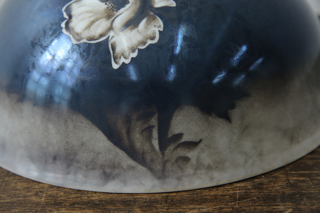 和製アンティーク　オールドノリタケ(則武、日本陶器、Noritake)　希少デザイン　手書き風の花模様と落ち着いた色合いが魅力の照明カバー(シェード、電笠、ペンダントライト、吊り下げ照明、天井照明)(R-083329)