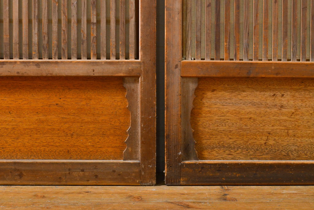 アンティーク建具　上品な佇まいが魅力の裏障子付き障子戸2枚セット(引き戸、ガラス帯戸、建具)(R-063008)