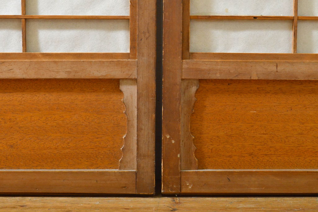 アンティーク建具　上品な佇まいが魅力の裏障子付き障子戸2枚セット(引き戸、ガラス帯戸、建具)(R-063008)