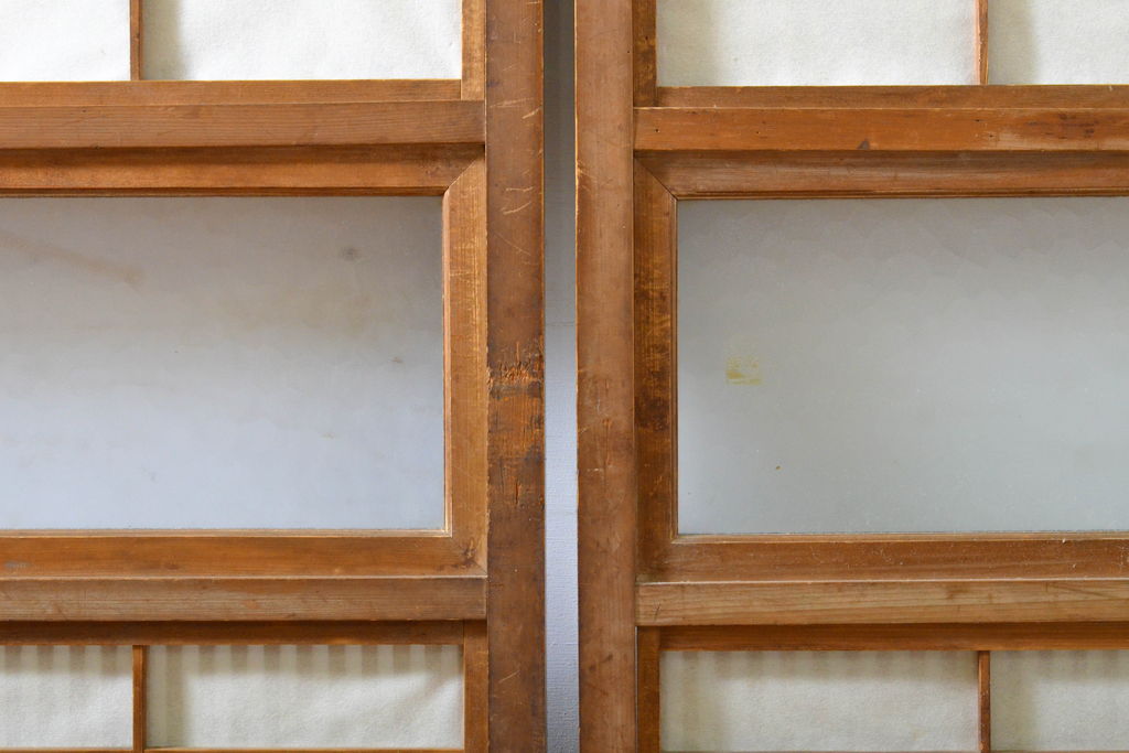 アンティーク建具　上品な佇まいが魅力の裏障子付き障子戸2枚セット(引き戸、ガラス帯戸、建具)(R-063001)