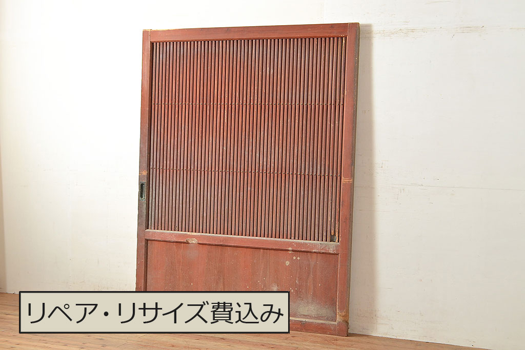 アンティーク建具　赤みがかった色味が印象的なヒノキ材製の蔵戸(引き戸、玄関戸)(R-048604)
