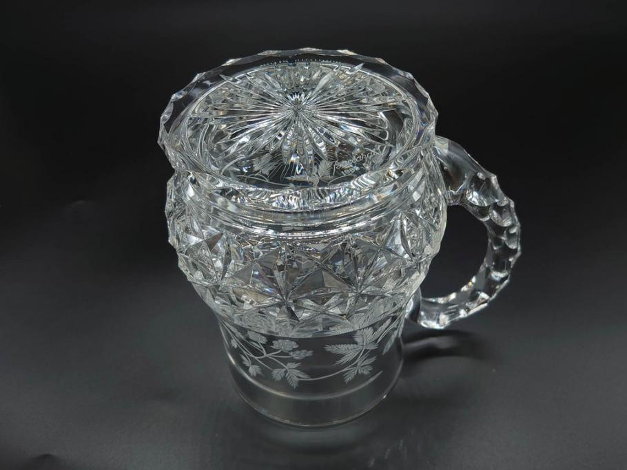 フランス　Baccarat　バカラ　特別限定　希少　1989-5/80　きらめく上品なカットが美しいビアマグ(フルレッドクリスタルガラス、ジョッキ、グラス、ケース付き、証明書付き)(R-077068)