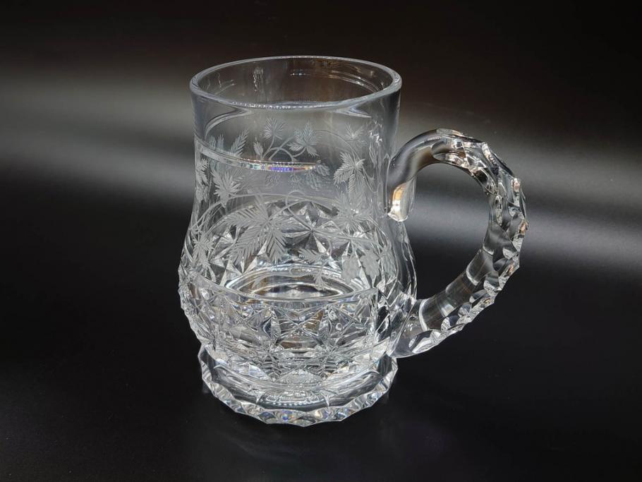 フランス　Baccarat　バカラ　特別限定　希少　1989-6/80　きらめく上品なカットが美しいビアマグ(フルレッドクリスタルガラス、ジョッキ、グラス、ケース付き、証明書付き)(R-077069)