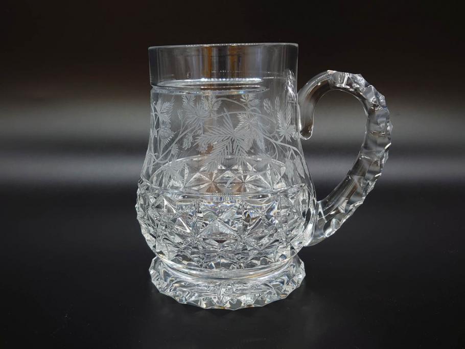 フランス　Baccarat　バカラ　特別限定　希少　1989-6/80　きらめく上品なカットが美しいビアマグ(フルレッドクリスタルガラス、ジョッキ、グラス、ケース付き、証明書付き)(R-077069)