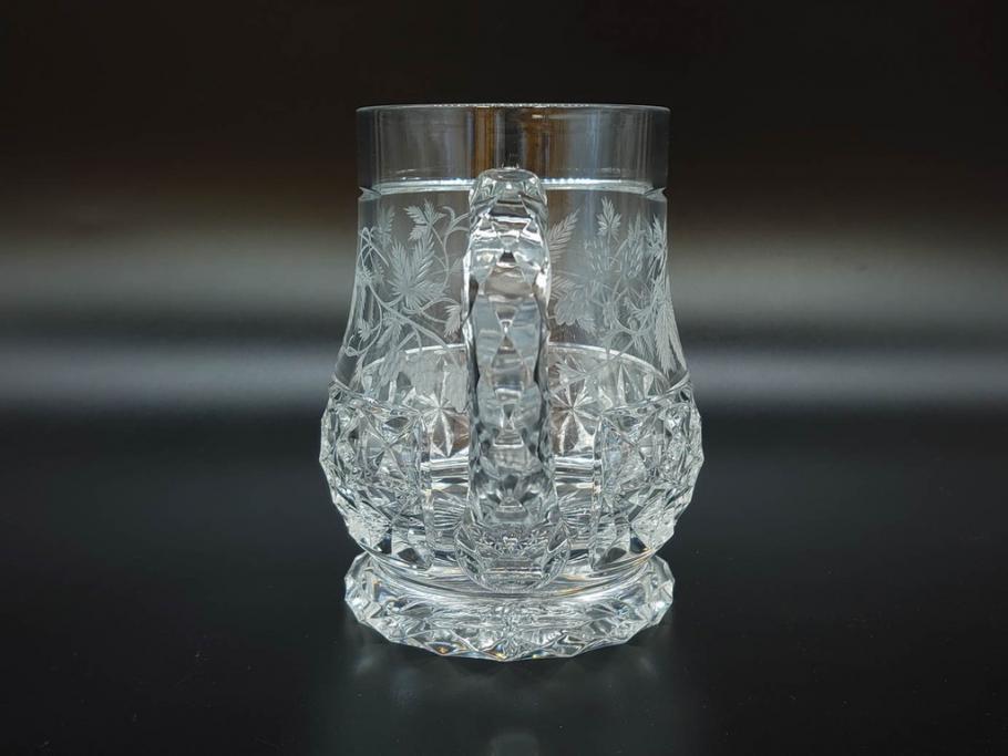 フランス　Baccarat　バカラ　特別限定　希少　1989-6/80　きらめく上品なカットが美しいビアマグ(フルレッドクリスタルガラス、ジョッキ、グラス、ケース付き、証明書付き)(R-077069)