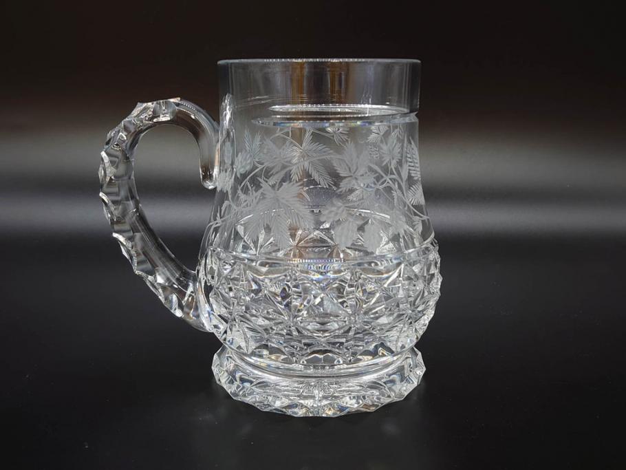 フランス　Baccarat　バカラ　特別限定　希少　1989-6/80　きらめく上品なカットが美しいビアマグ(フルレッドクリスタルガラス、ジョッキ、グラス、ケース付き、証明書付き)(R-077069)