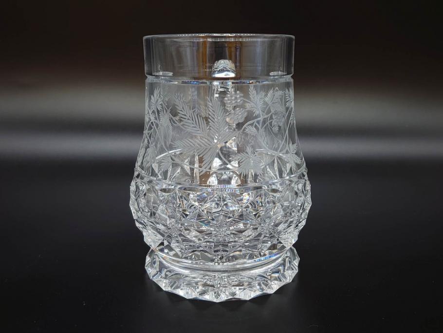 フランス　Baccarat　バカラ　特別限定　希少　1989-6/80　きらめく上品なカットが美しいビアマグ(フルレッドクリスタルガラス、ジョッキ、グラス、ケース付き、証明書付き)(R-077069)
