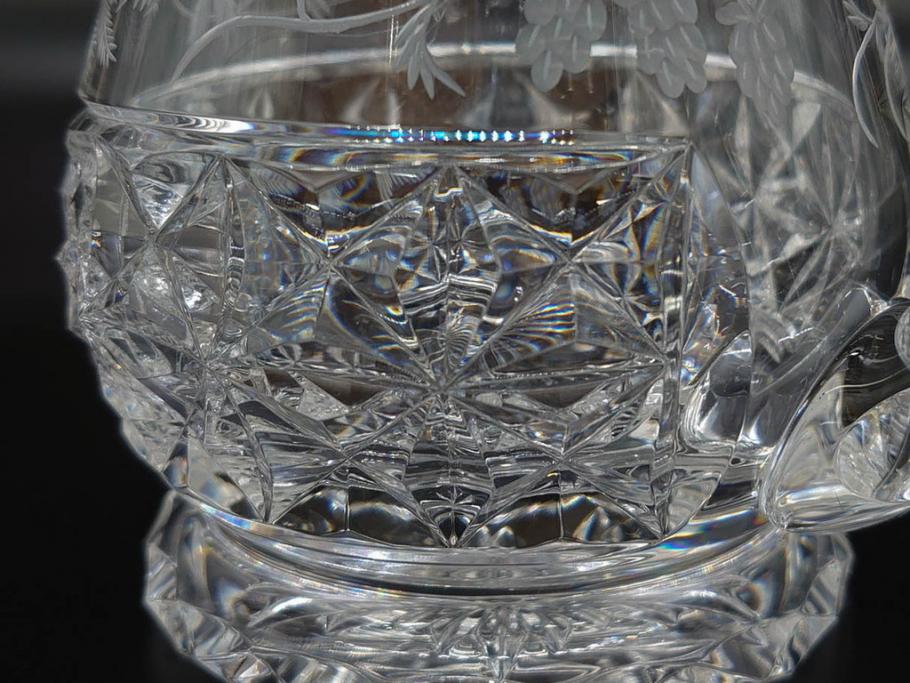 フランス　Baccarat　バカラ　特別限定　希少　1989-6/80　きらめく上品なカットが美しいビアマグ(フルレッドクリスタルガラス、ジョッキ、グラス、ケース付き、証明書付き)(R-077069)