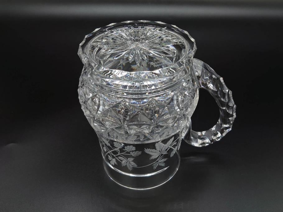 フランス　Baccarat　バカラ　特別限定　希少　1989-6/80　きらめく上品なカットが美しいビアマグ(フルレッドクリスタルガラス、ジョッキ、グラス、ケース付き、証明書付き)(R-077069)