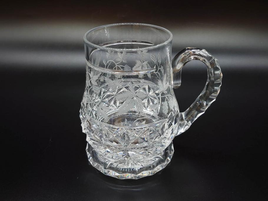 フランス　Baccarat　バカラ　特別限定　希少　1989-7/80　きらめく上品なカットが美しいビアマグ(フルレッドクリスタルガラス、ジョッキ、グラス、ケース付き、証明書付き)(R-077070)