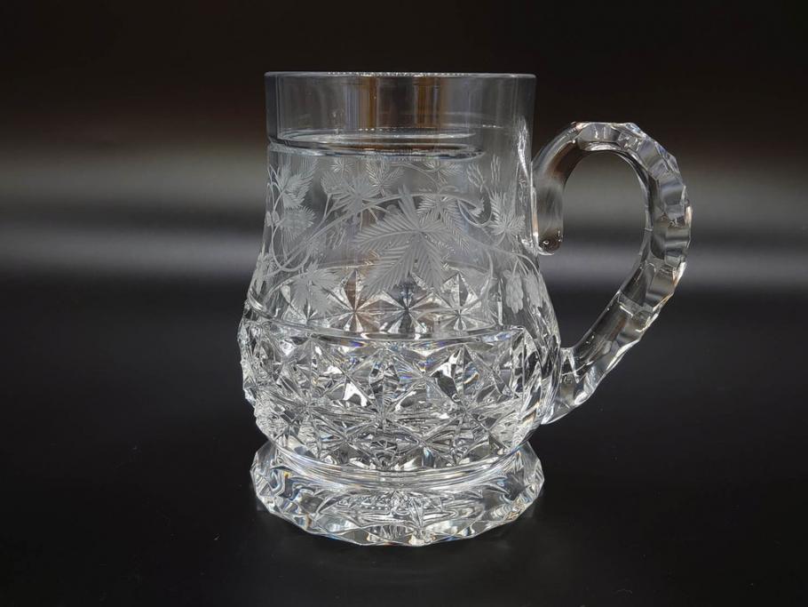 フランス　Baccarat　バカラ　特別限定　希少　1989-7/80　きらめく上品なカットが美しいビアマグ(フルレッドクリスタルガラス、ジョッキ、グラス、ケース付き、証明書付き)(R-077070)
