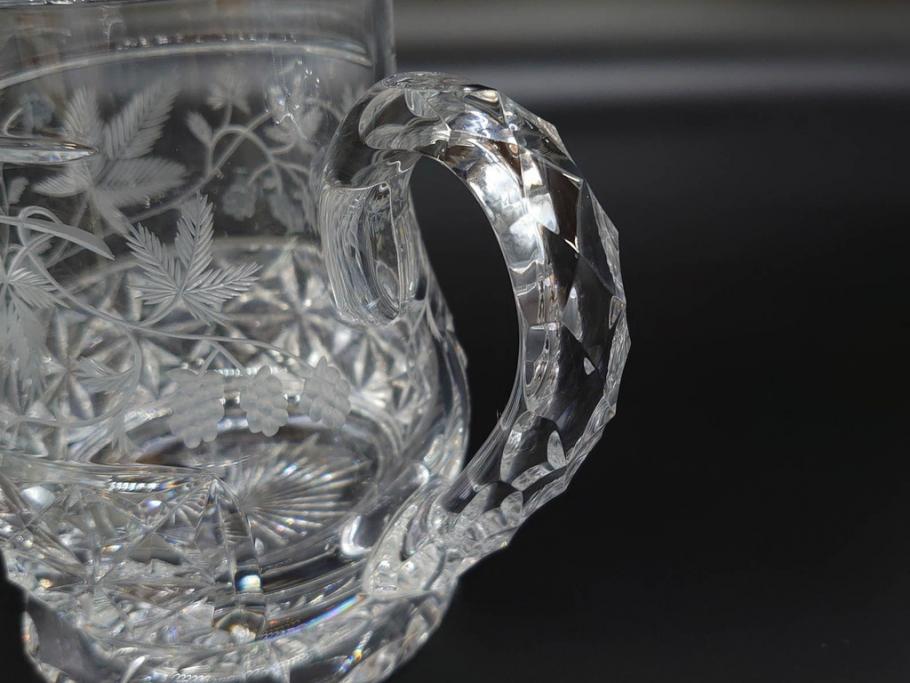 フランス　Baccarat　バカラ　特別限定　希少　1989-7/80　きらめく上品なカットが美しいビアマグ(フルレッドクリスタルガラス、ジョッキ、グラス、ケース付き、証明書付き)(R-077070)
