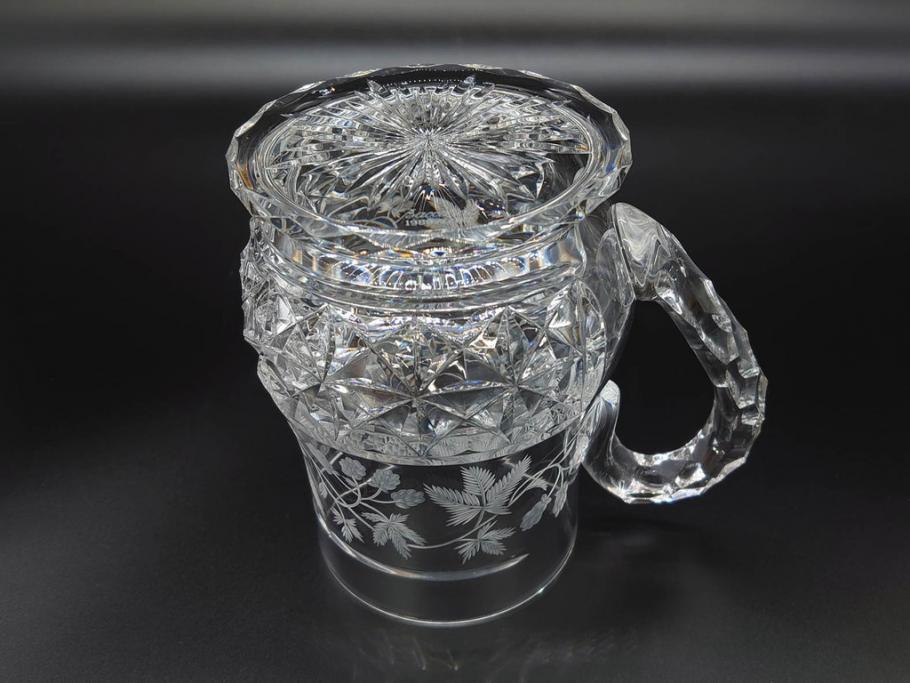 フランス　Baccarat　バカラ　特別限定　希少　1989-7/80　きらめく上品なカットが美しいビアマグ(フルレッドクリスタルガラス、ジョッキ、グラス、ケース付き、証明書付き)(R-077070)