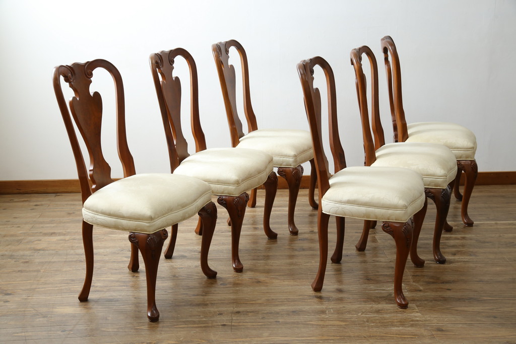 中古　美品　最高級アメリカ家具ブランド　JOHN WIDDICOMB(ジョン・ウィディコム)　マホガニー材　格式高い空間を演出するダイニングチェア6脚セット(アームレスチェア、ダイニングチェア、椅子、イス、バラ売り可能)(定価6脚で約144万円)(R-081917)
