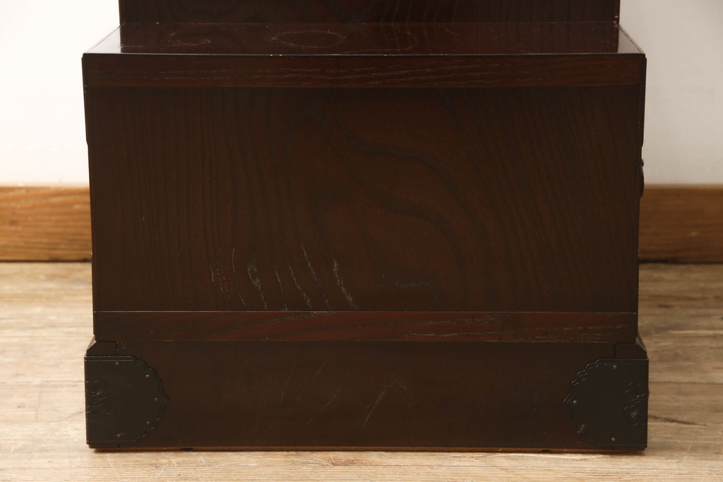 中古　筑後民芸　表面欅(ケヤキ)材　美しい木目が高級感を演出する両面使える階段箪笥(和タンス、収納箪笥)(R-061680)