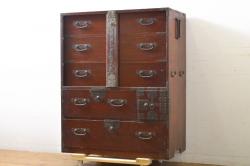 中古　美品　大阪泉州桐箪笥　特注　汚れが付きにくいメラミン化粧板を使った総桐箪笥(総桐たんす、和たんす、和タンス、収納箪笥、衣装箪笥、チェスト、引き出し)(R-061718)