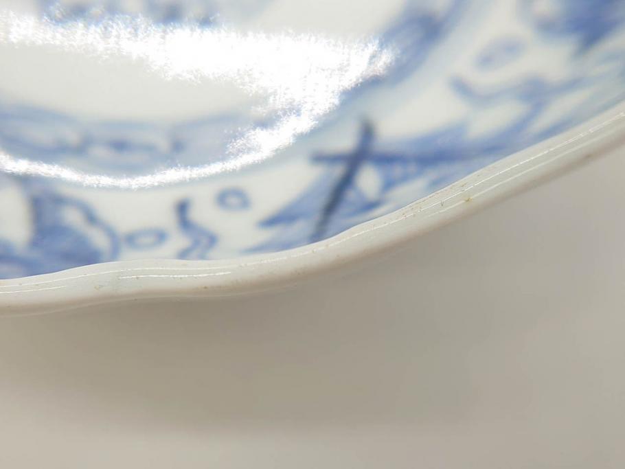 幕末期　古伊万里　輪花型　線描き　草花図　約15cm　4.9寸　手描きのあたたかみが魅力のなます皿2枚セット(中皿、和皿、和食器、四寸九分)(R-076820)