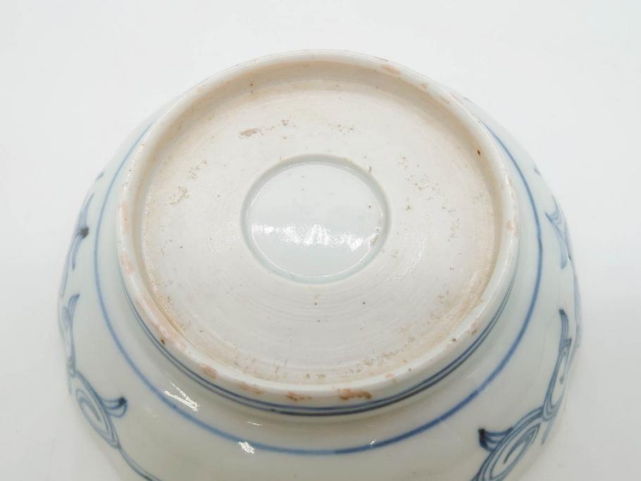 幕末期　古伊万里　輪花型　線描き　草花図　約15cm　4.9寸　手描きのあたたかみが魅力のなます皿2枚セット(中皿、和皿、和食器、四寸九分)(R-076820)