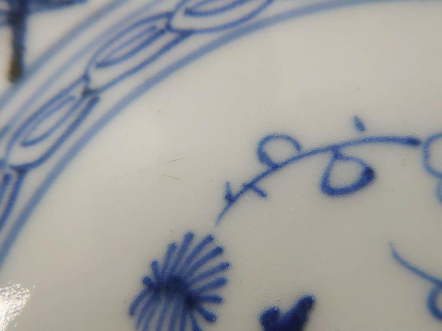 幕末期　古伊万里　輪花型　線描き　草花図　約15cm　4.9寸　手描きのあたたかみが魅力のなます皿2枚セット(中皿、和皿、和食器、四寸九分)(R-076820)