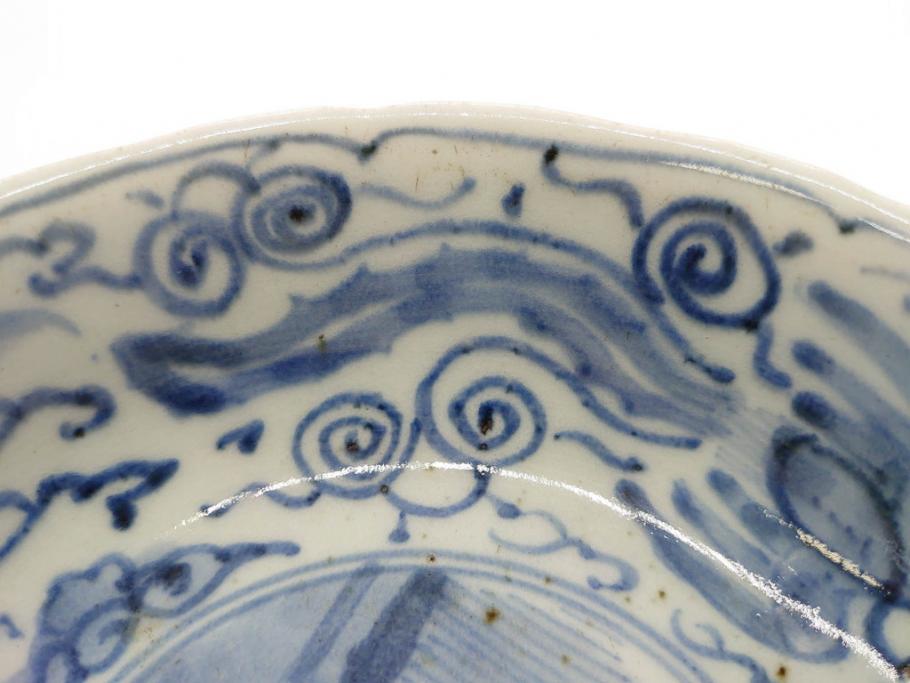 江戸期　上手物　古伊万里　染付　二重角福　渦福　鳳凰山水文　約15cm　4.8寸　なます皿2枚セット(中皿、和皿、和食器、四寸八分)(R-077086)