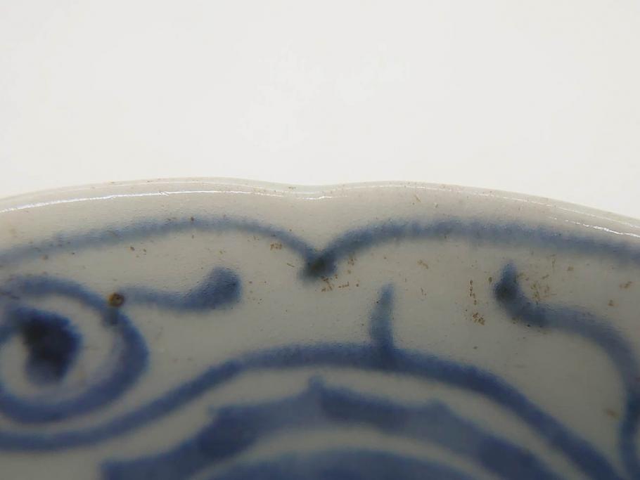 江戸期　上手物　古伊万里　染付　二重角福　渦福　鳳凰山水文　約15cm　4.8寸　なます皿2枚セット(中皿、和皿、和食器、四寸八分)(R-077086)