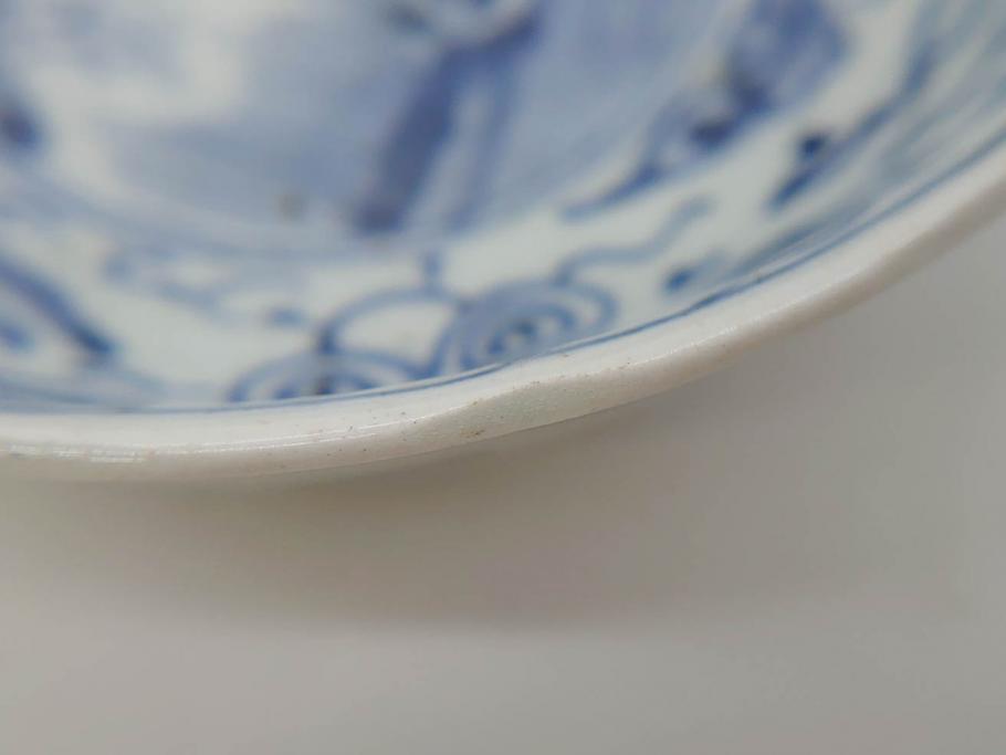 江戸初期 呉須 古伊万里 極上 七宝 楼閣山水図 角渦福 大皿