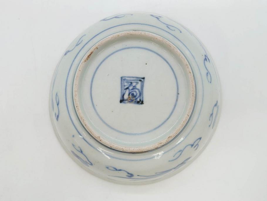 江戸期　上手物　古伊万里　染付　二重角福　渦福　鳳凰山水文　約15cm　4.8寸　なます皿2枚セット(中皿、和皿、和食器、四寸八分)(R-077086)