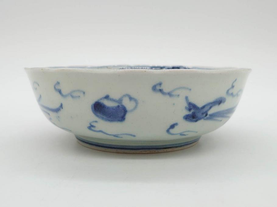 江戸期　上手物　古伊万里　染付　二重角福　渦福　鳳凰山水文　約15cm　4.8寸　なます皿2枚セット(中皿、和皿、和食器、四寸八分)(R-077086)