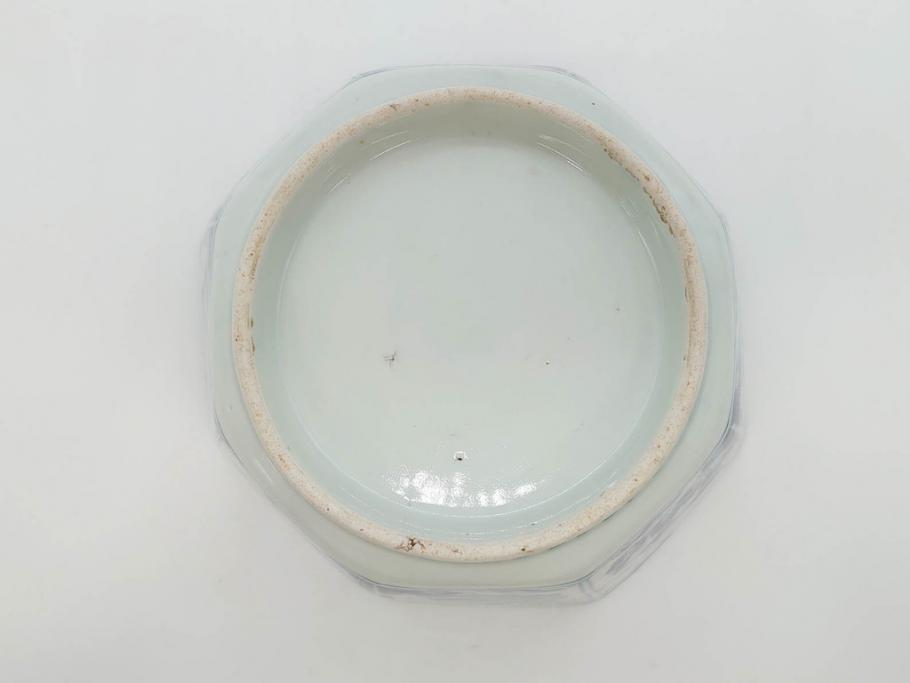江戸期　古伊万里　染付　麒麟　花の図　約18cm　6寸　大胆な図柄と藍色が目を惹く鉢(六寸、和食器、和皿)(R-077088)