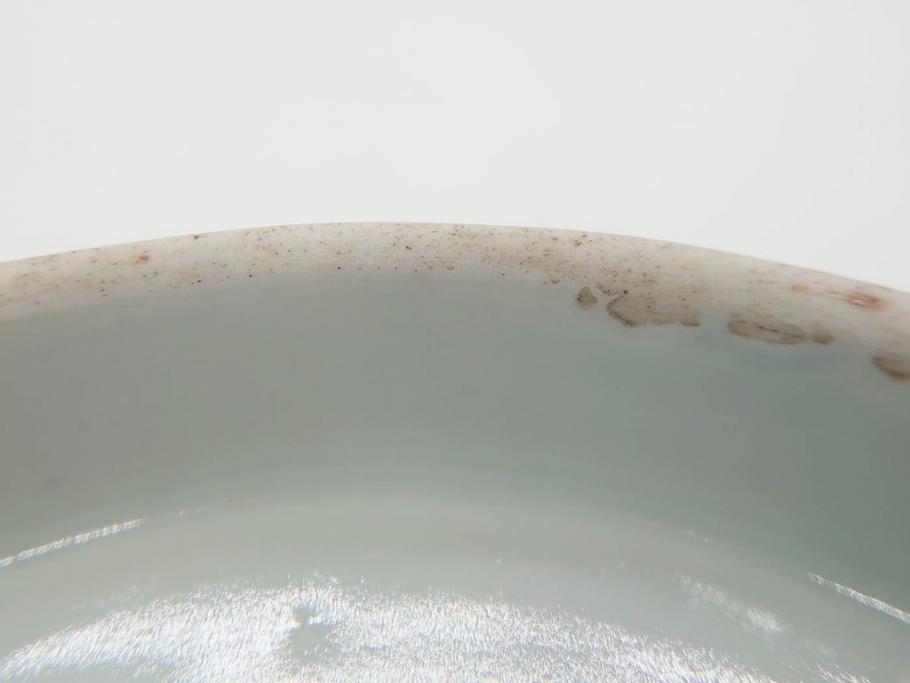 江戸期　古伊万里　染付　麒麟　花の図　約18cm　6寸　大胆な図柄と藍色が目を惹く鉢(六寸、和食器、和皿)(R-077088)