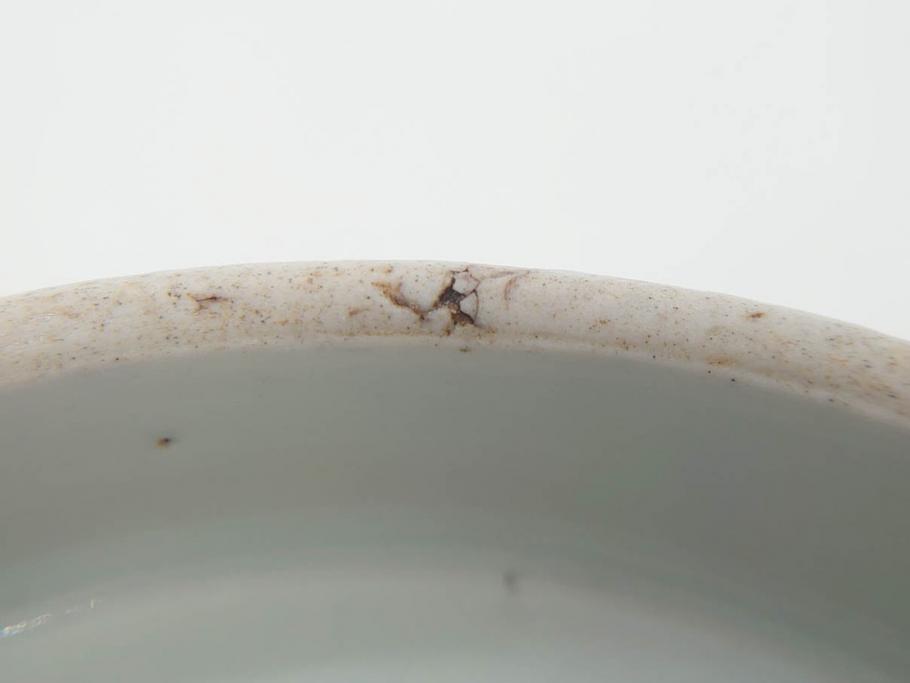 江戸期　古伊万里　染付　麒麟　花の図　約18cm　6寸　大胆な図柄と藍色が目を惹く鉢(六寸、和食器、和皿)(R-077088)
