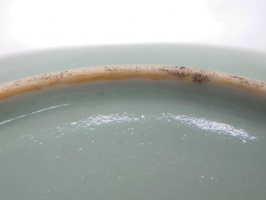 江戸期　古伊万里　青磁　金彩　蔦文　約18cm　6寸　金彩が上品なアクセントになる変形皿2枚セット(六寸、中皿、和食器、和皿)(R-077090)