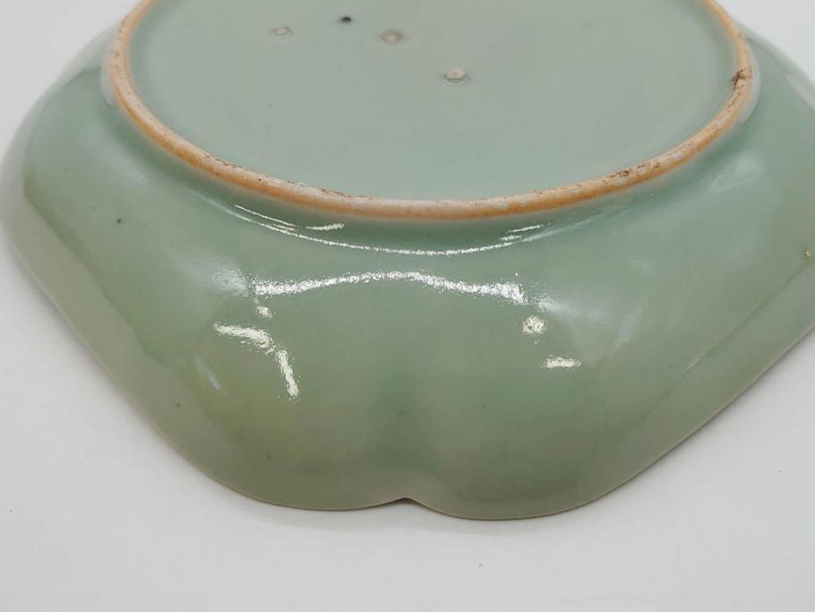 江戸期　古伊万里　青磁　金彩　蔦文　約18cm　6寸　金彩が上品なアクセントになる変形皿3枚セット(六寸、中皿、和食器、和皿)(R-077091)