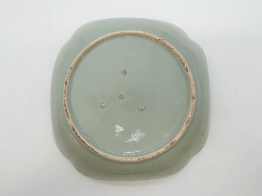 江戸期　古伊万里　青磁　金彩　蔦文　約18cm　6寸　金彩が上品なアクセントになる変形皿3枚セット(六寸、中皿、和食器、和皿)(R-077091)