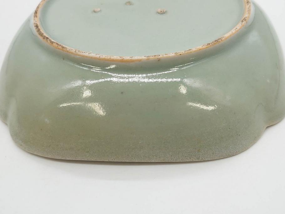 江戸期　古伊万里　青磁　金彩　蔦文　約18cm　6寸　金彩が上品なアクセントになる変形皿3枚セット(六寸、中皿、和食器、和皿)(R-077091)
