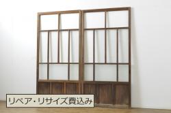 和製アンティーク　希少品!一枚の絵画のようなデザインが魅力的なステンドグラス窓2枚セット(建具、引き戸、明り取り)(R-051253)