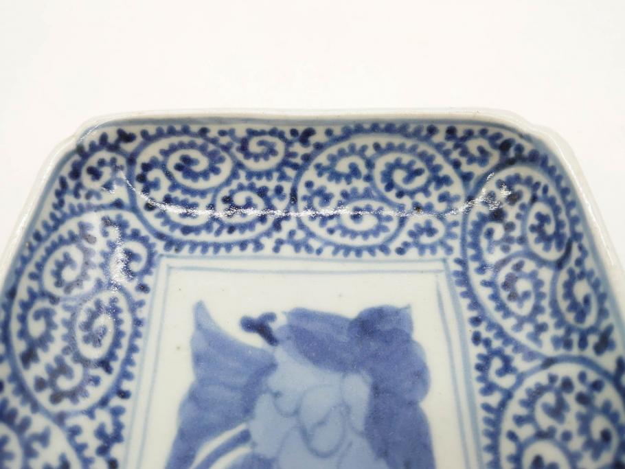 江戸期　古伊万里　染付　冨貴長春　約21cm　7.1寸　牡丹蛸唐草文　細やかで力強く描かれた文様が魅力的な長皿2枚セット(七寸一分、和食器、和皿)(R-077092)