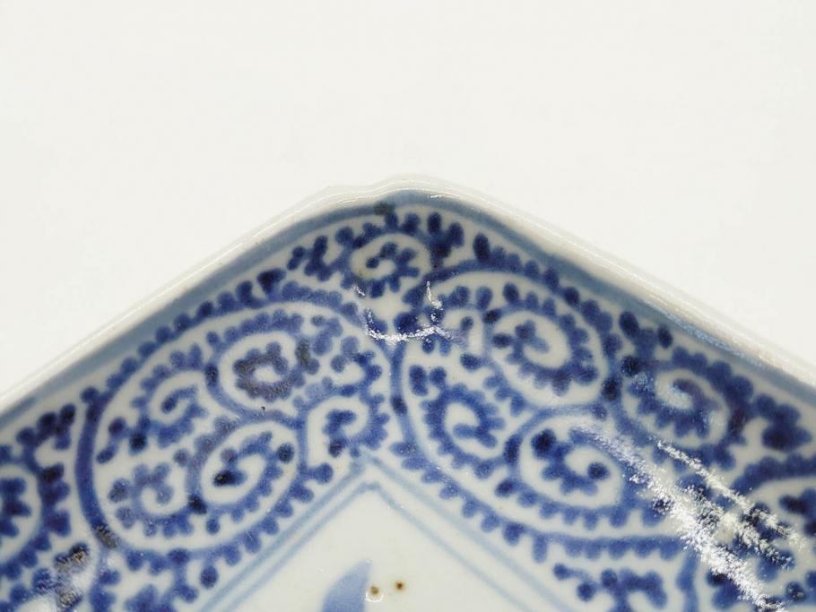 江戸期　古伊万里　染付　冨貴長春　約21cm　7.1寸　牡丹蛸唐草文　細やかで力強く描かれた文様が魅力的な長皿2枚セット(七寸一分、和食器、和皿)(R-077093)
