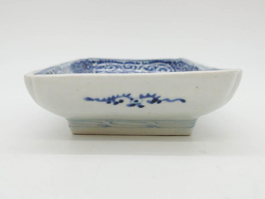江戸期　古伊万里　染付　冨貴長春　約21cm　7.1寸　牡丹蛸唐草文　細やかで力強く描かれた文様が魅力的な長皿2枚セット(七寸一分、和食器、和皿)(R-077093)