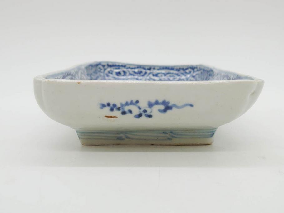 江戸期　古伊万里　染付　冨貴長春　約21cm　7.1寸　牡丹蛸唐草文　細やかで力強く描かれた文様が魅力的な長皿2枚セット(七寸一分、和食器、和皿)(R-077093)