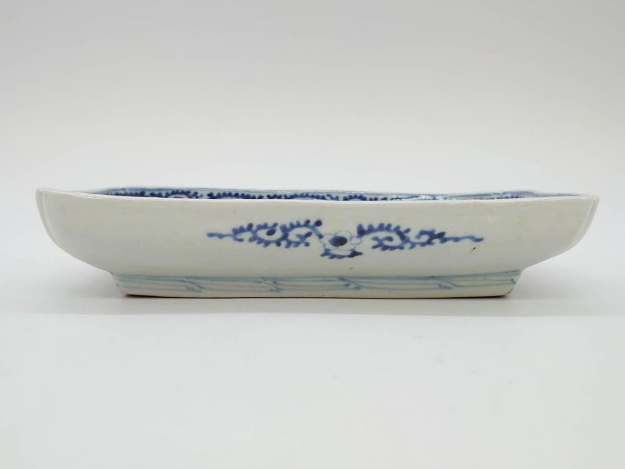 江戸期 古伊万里 染付 富貴長春 約21cm 7寸 牡丹蛸唐草文 細やか