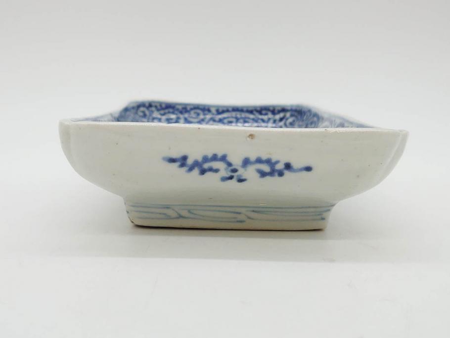江戸期 古伊万里 染付 富貴長春 約21cm 7寸 牡丹蛸唐草文 細やか