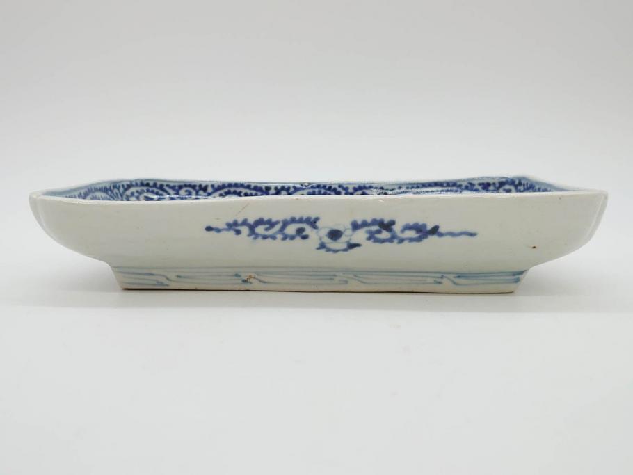 古伊万里 染付 牡丹に牡丹唐草の図 6寸皿 江戸期 F173AS-