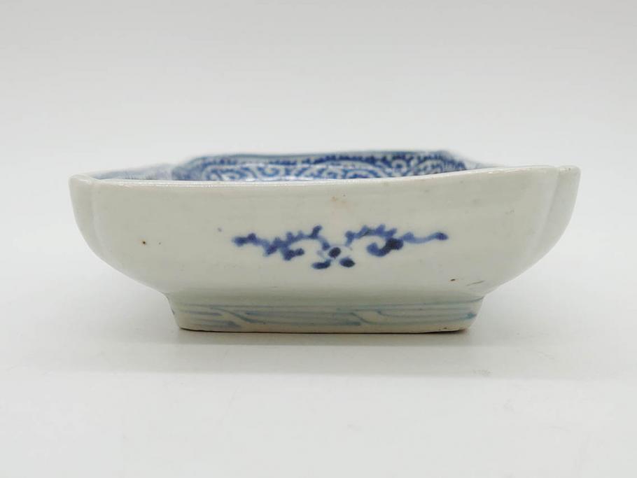 江戸期 古伊万里 染付 富貴長春 約21cm 7寸 牡丹蛸唐草文 細やか
