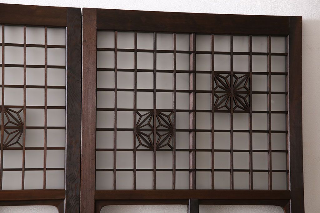 和製アンティーク　上品なデザインが目を引くガラス戸(引き戸、建具)4枚セット