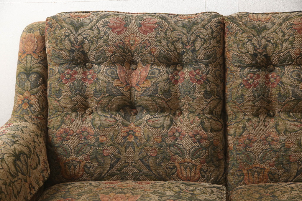中古　美品　DREXEL HERITAGE(ドレクセルヘリテイジ)　落ち着いた色合いとボタニカル柄がクラシカルな雰囲気を高める3人掛けソファ(定価約100万円)(三人掛けソファ、3P)(R-056018)