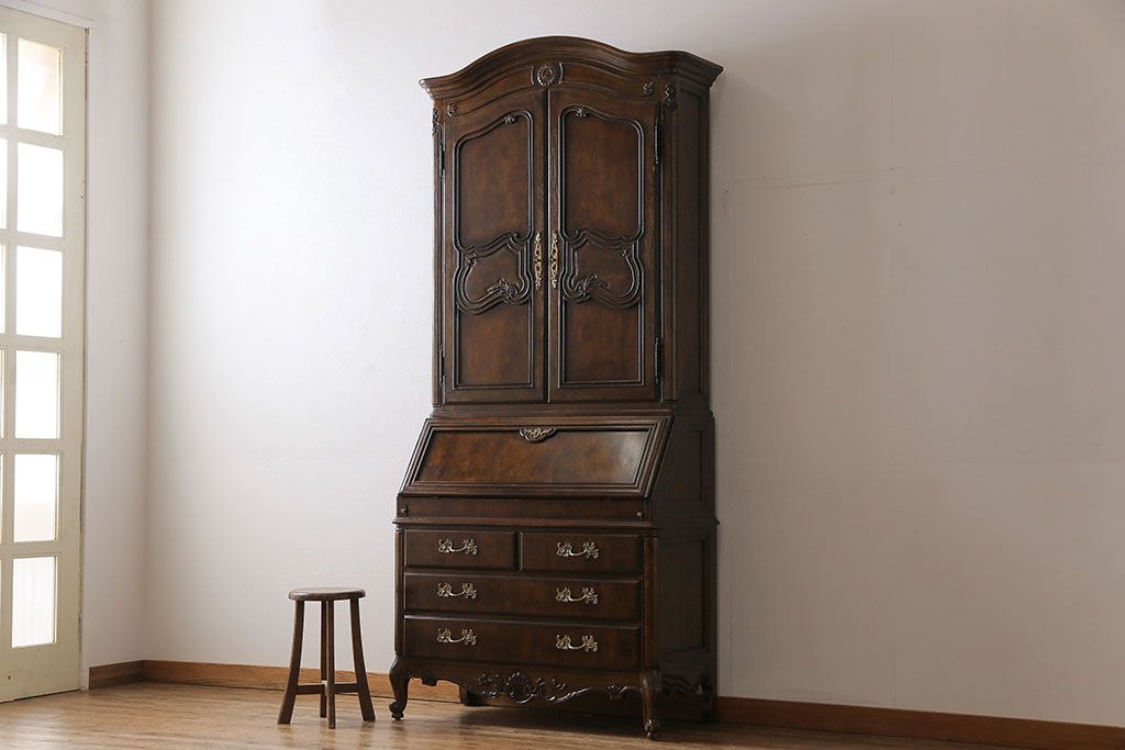 中古　DREXEL HERITAGE(ドレクセルヘリテイジ)　Old World(オールドワールド)　セクレタリー(ライティングビューロー、ワークデスク、在宅ワーク、在宅用、収納棚)(定価約226万円)(R-029290)